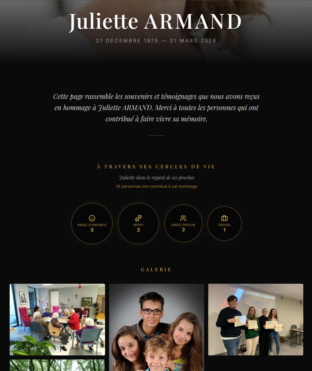 Page web hommage — vue 1
